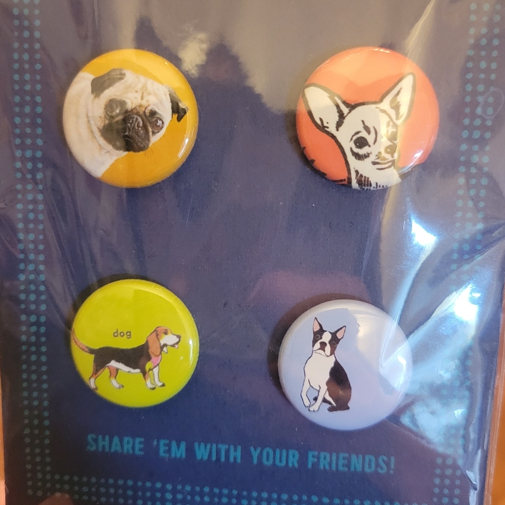 🐕 4 Cute Dog Pins Buttons - the button girl - brand new